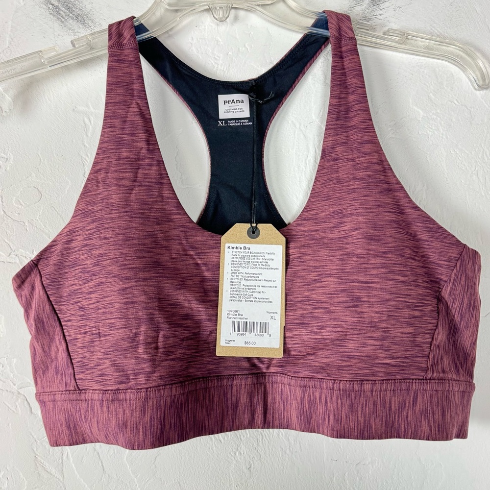 Prana Bra Kimble Sports Athletic Workout Flannel Heather Purple Pink Padded Knit